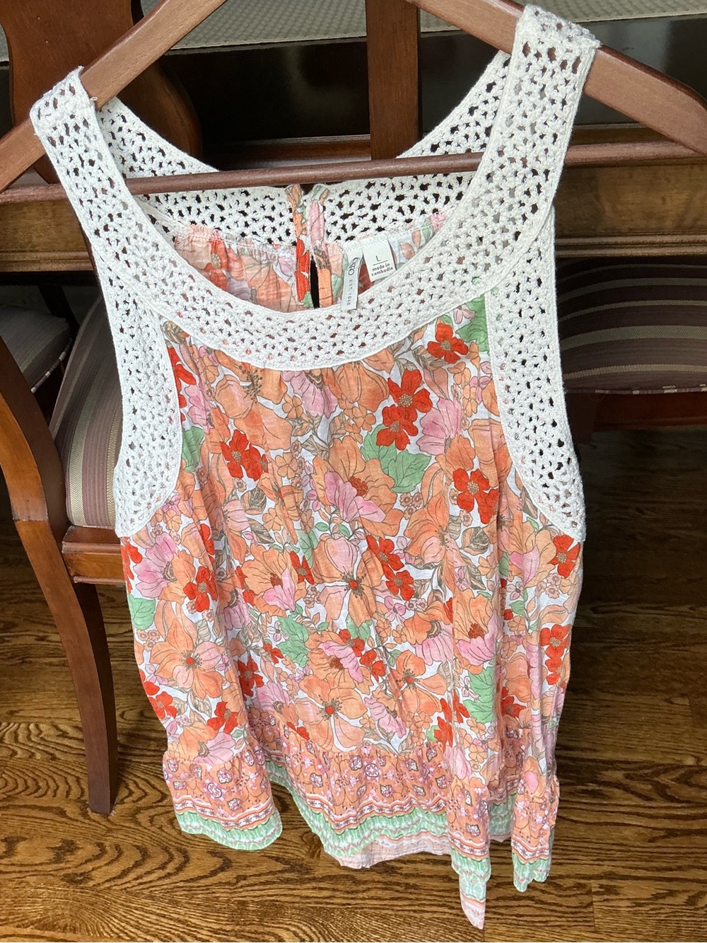 Cato Floral Crochet Tank Top Sz L Boho Sleeveless Blouse